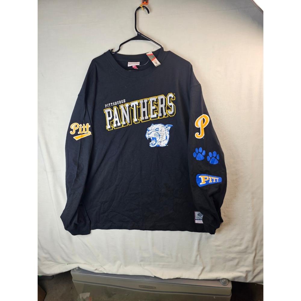 Mitchell & Ness Pittsburgh Panthers Long Sleeve Shirt Mens 2XL Black Pitt NWT